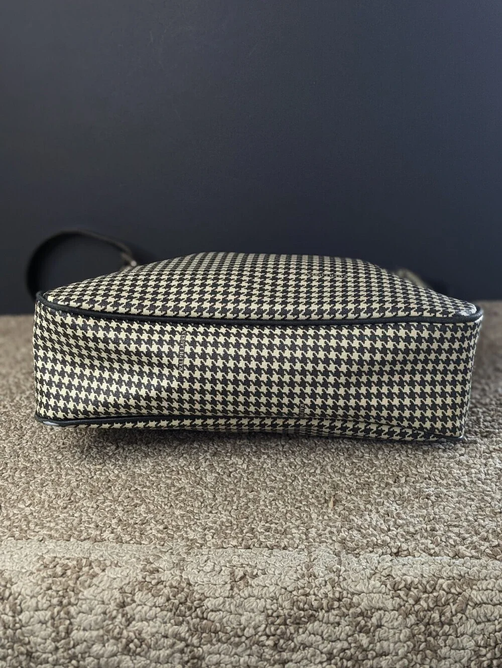 Ralph Lauren Y2K Houndstooth Shoulder Bag Black Cream Leather Trim